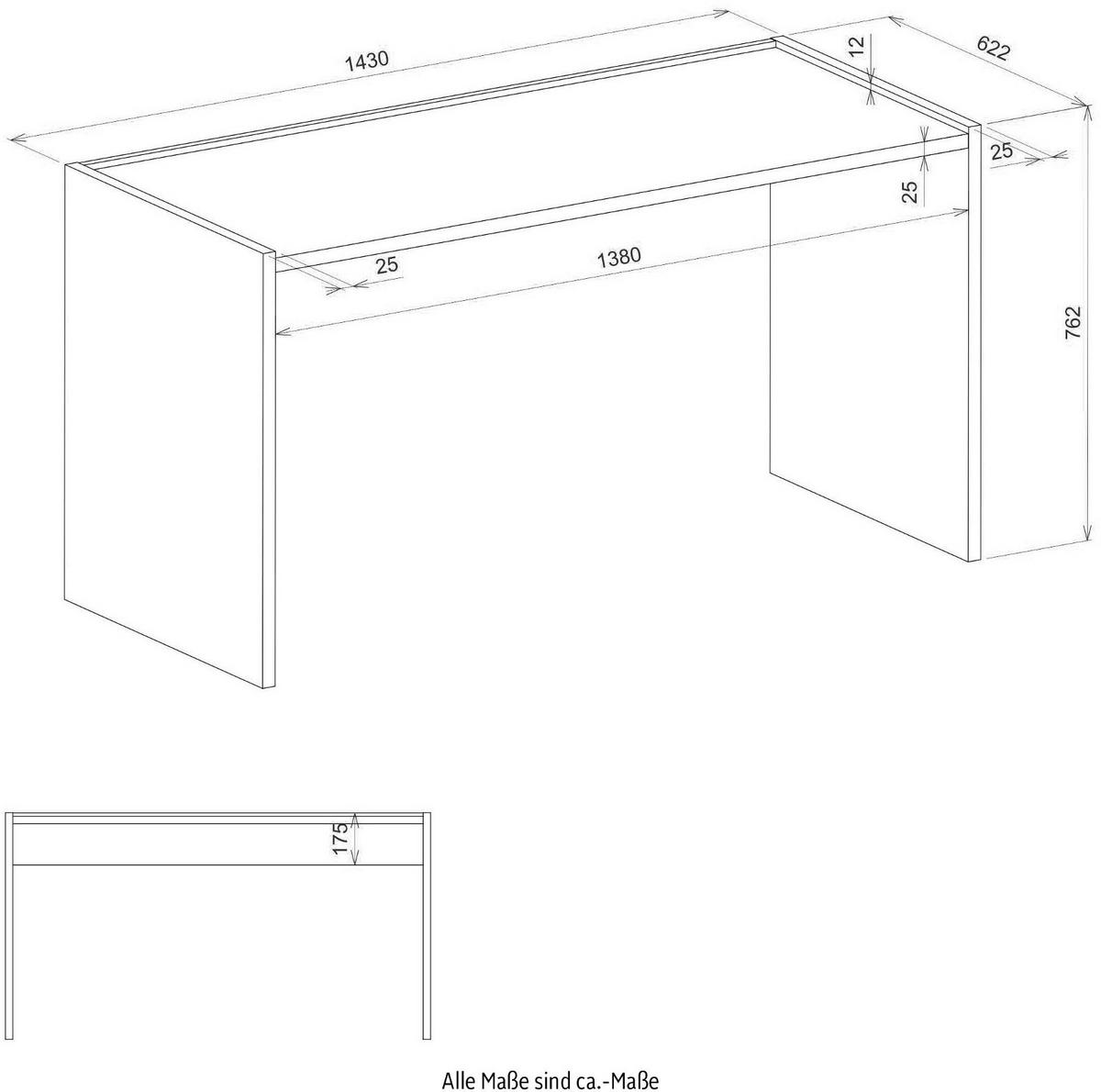 SCHREIBTISCHKOMBINATION 2-teilig grau matt, Eiche Wotan 143 cm, Büromöbel Set mit Bürocontainer - Eiche Wotan/Schwarz, Holzwerkstoff/Kunststoff (62/143/76cm) - Furn.Design