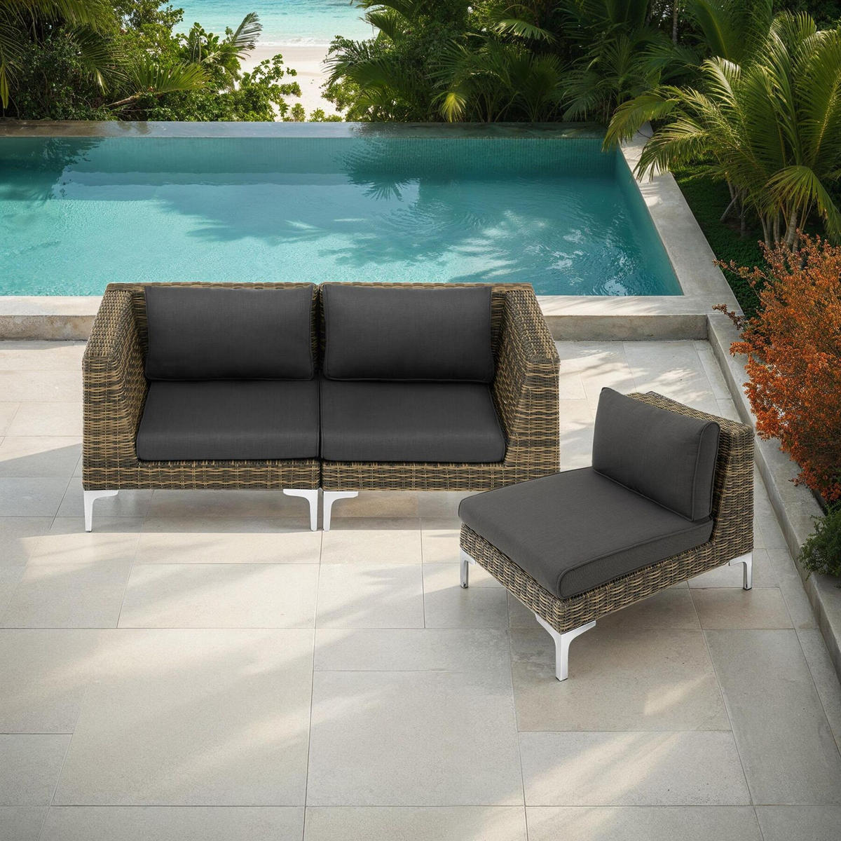 GARTEN-LOUNGE-SET Villanova,kein Aufbau,anthrazit-meliert - Anthrazit, Kunststoff - tectake