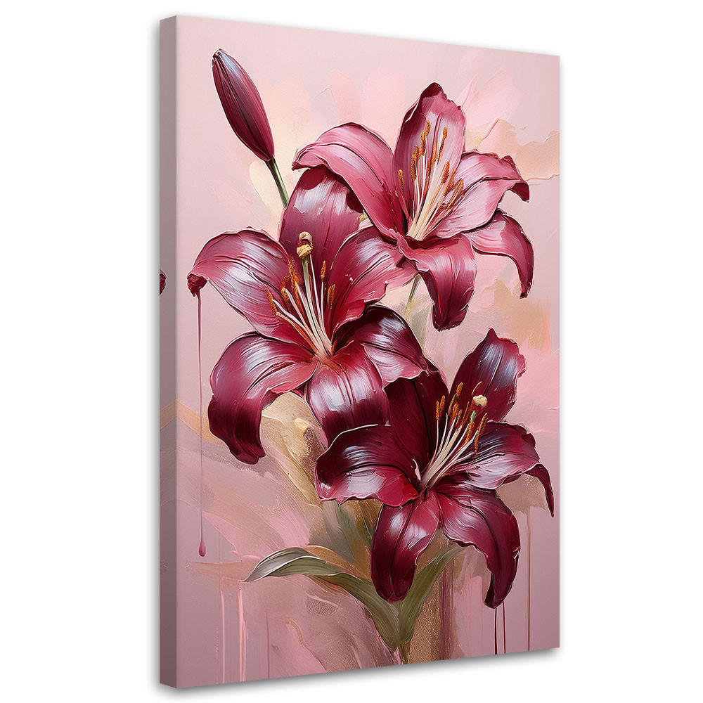 LEINWANDBILD Lilienblume Burgunderrot bemalt 40x60cm - Lila, Textil (40/60cm) - Feeby