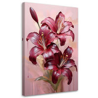 LEINWANDBILD Lilienblume Burgunderrot bemalt 40x60cm - Lila, Textil (40/60cm) - Feeby