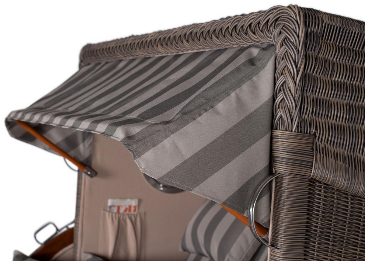 STRANDKORB Komplettset: Ammersee Mahagoni Bullauge - PE grau - Modell 537 - Grau, Holz/Kunststoff (125/165/80cm) - bene living