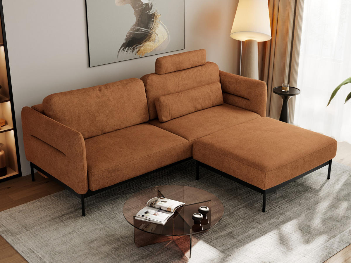 SCHLAFSOFA SALENTO Orange Struktur - Schwarz/Orange, Textil/Metall (221/82/193cm) - MKS