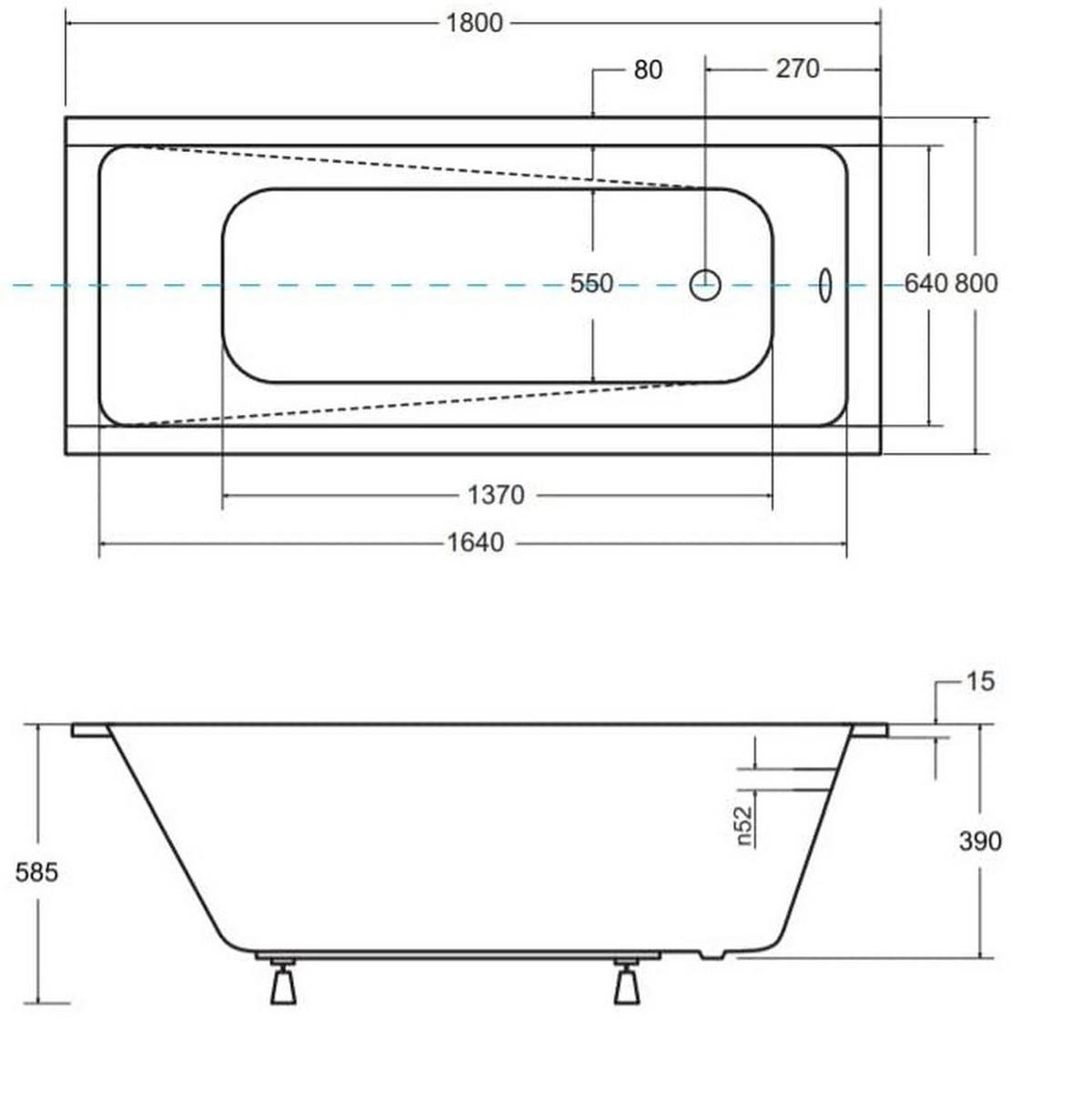 BADEWANNE Rechteck MODERN SLIM 180/80 mit Träger Ablauf Füße - Weiß, Kunststoff (80/58.5/180cm) - bad land