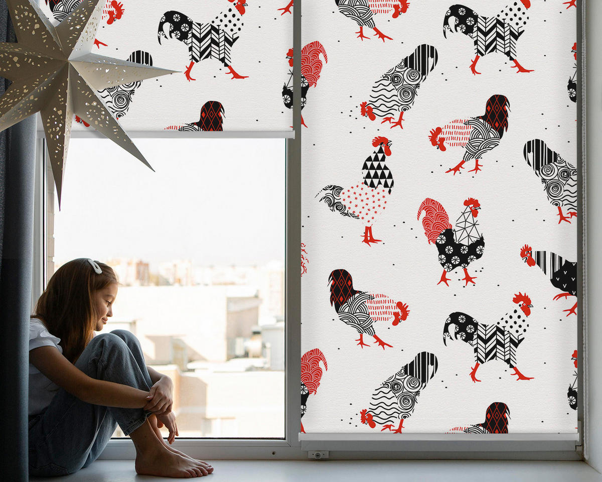 VNÚTORNÁ roleta - okenná roleta - roleta - 100x100 cm - Kohúty - červená, plast (100/100/0.5cm) - TULUP