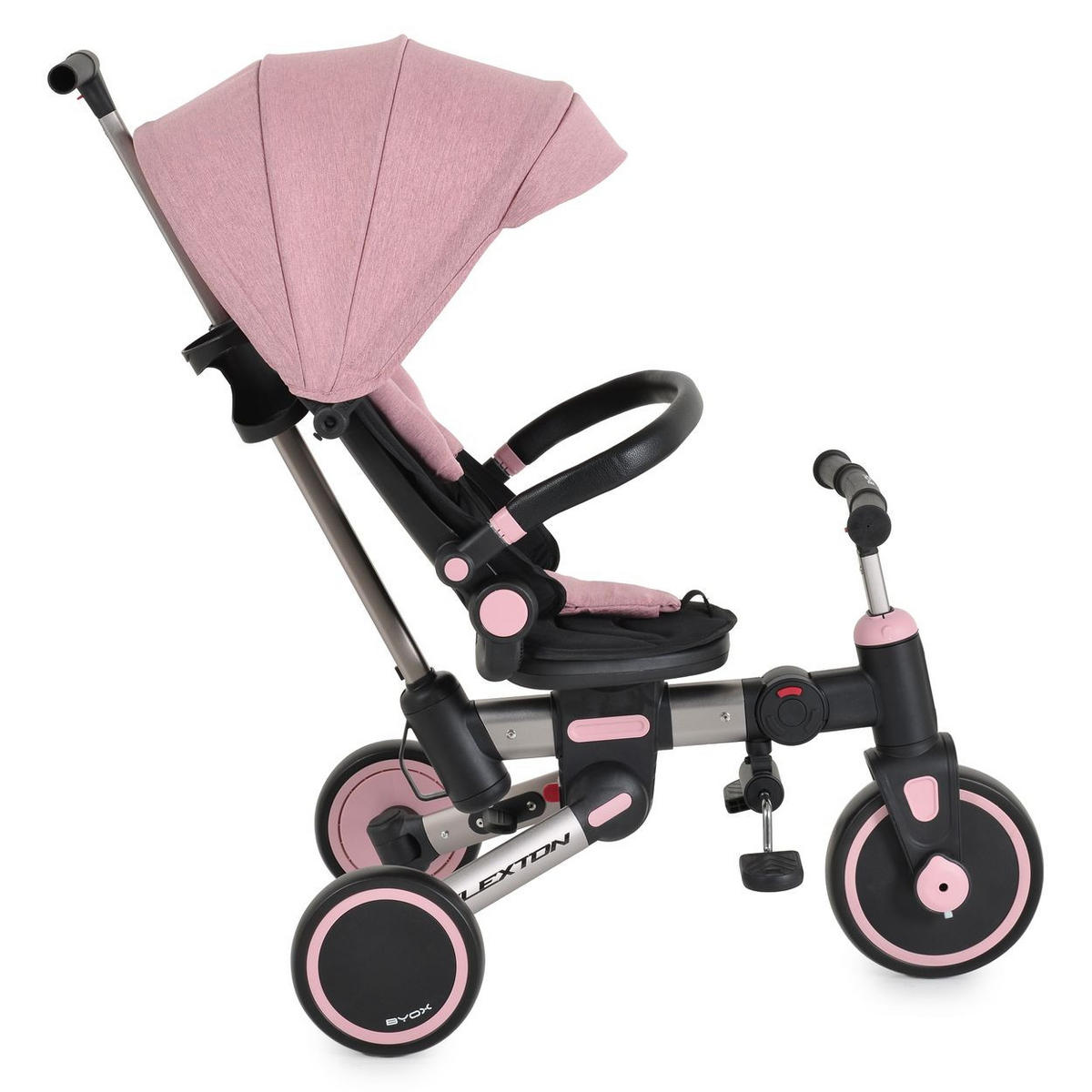 DREIRAD Flexton 5 in 1 Laufrad rosa Rückenlehne EVA-Reifen Becherhalter faltbar - Rosa, Metall (93/50/96cm)