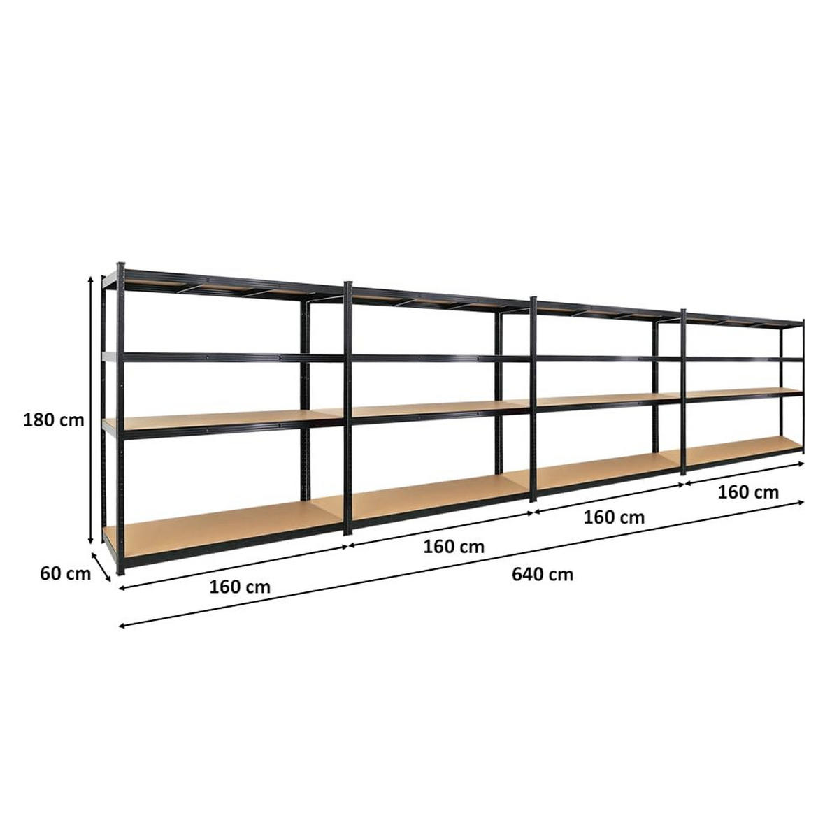 SCHWERLASTREGAL Taurus XL 4er-Set 180x160x60 cm Fachlast 250 kg Schwarz - Schwarz, Metall (640/180/60cm) - PROREGAL