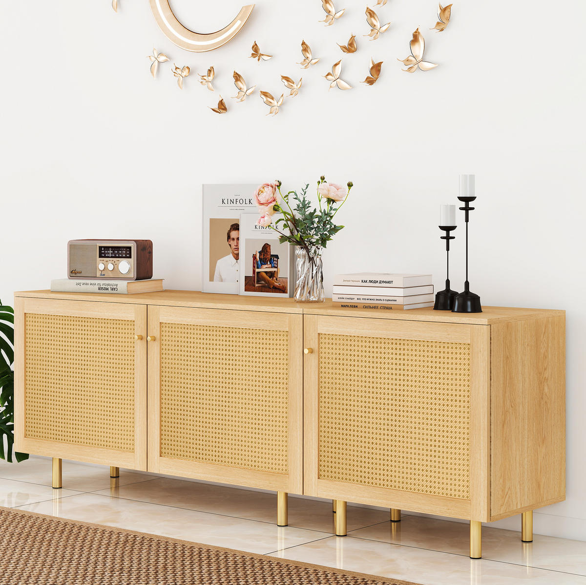 SIDEBOARD z MDF, 180/40/63 cm, přírodní, modulární se 3 dvířky - přírodní, kompozitní dřevo (180/63/40cm) - Modenvie