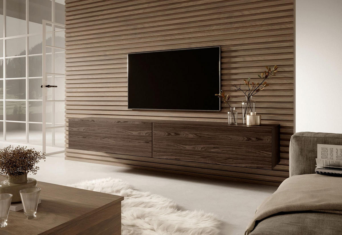 TV stolík Bisira orech 200/30/32 cm - tmavohnedá, kompozitné drevo (200/30/31.6cm) - Selsey