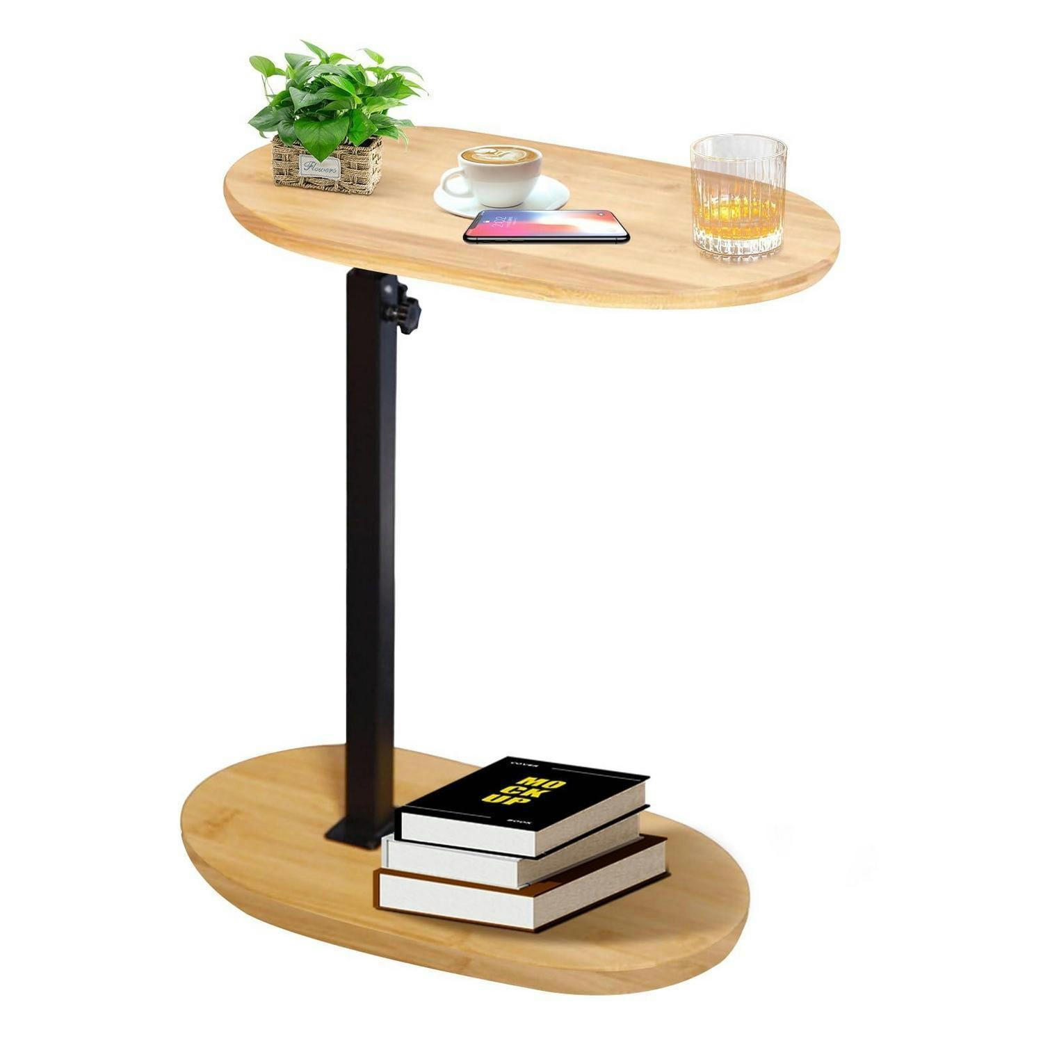 BEISTELLTISCH C Form Höhenverstellbar Bambusholz und Metall - Braun, Naturmaterialien (24/41/9cm)