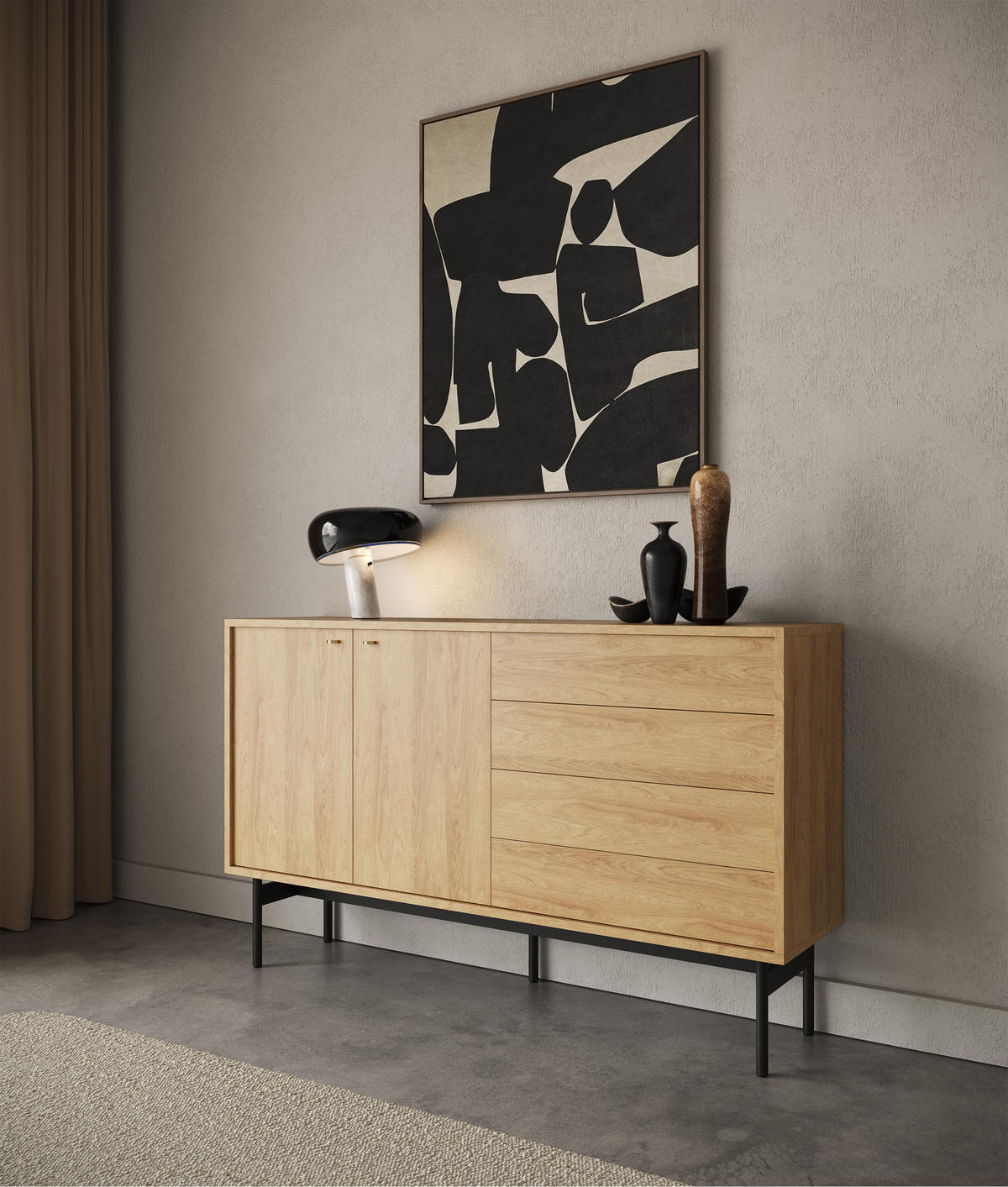 SIDEBOARD Olar Holzoptik Hickory Natur 154 cm - Beige/Goldfarben, Holzwerkstoff/Metall (154/92.5/38cm) - Selsey