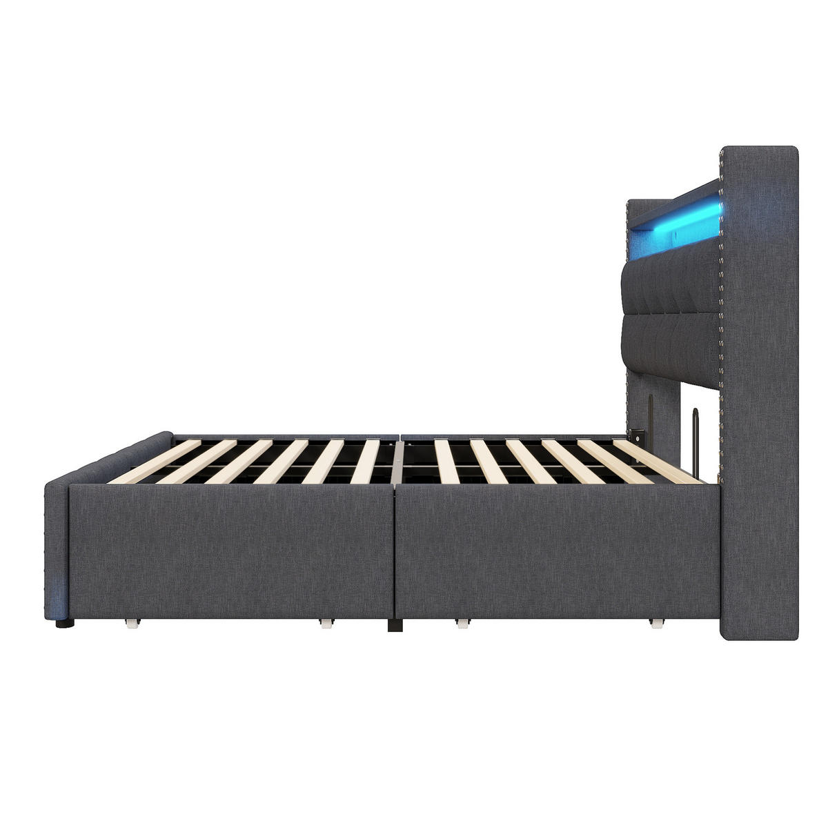 ČALÚNENÁ posteľ z leinenstoffu 140x200 cm sivá s LED osvetlením, USB portom a úložným priestorom - sivá, textil (140/200cm) - Modfu