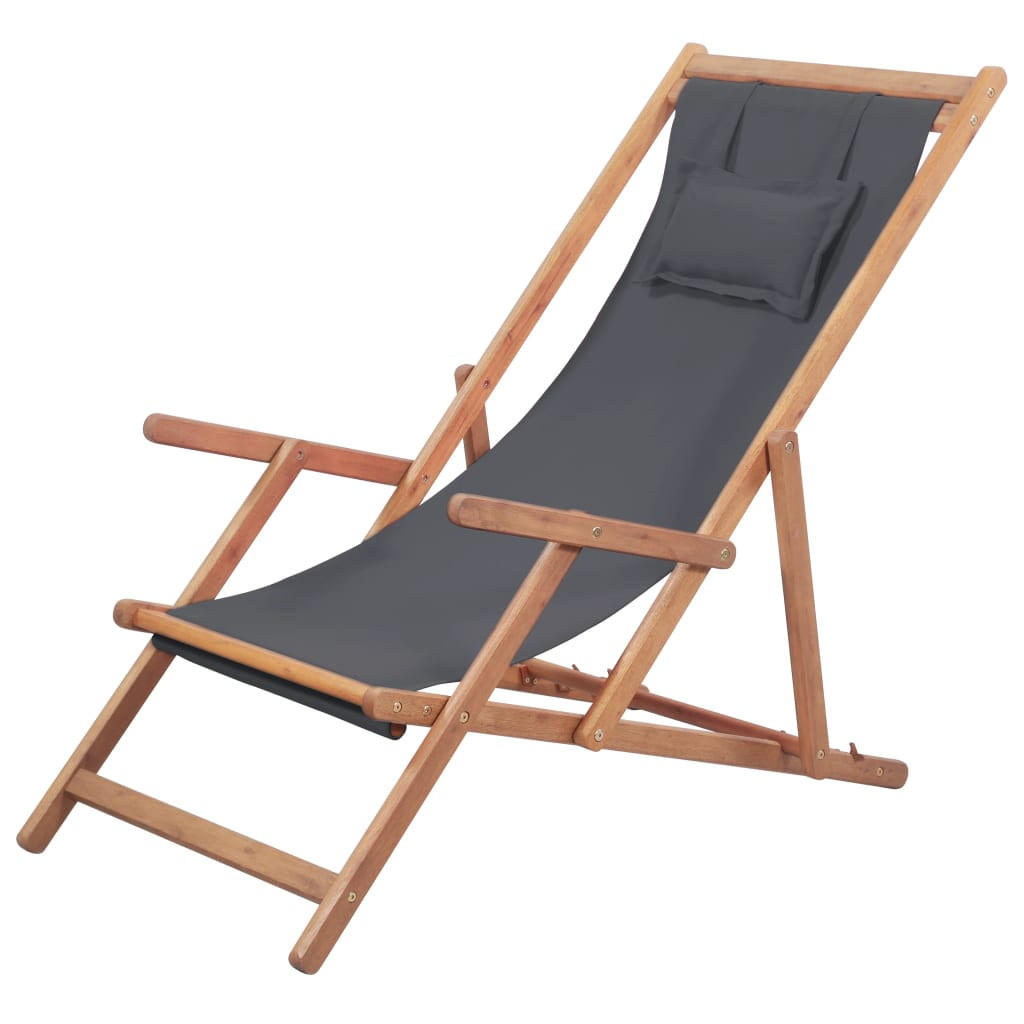 KLAPPBARER Strandstuhl Stoff Und Holzrahmen Grau - Grau, Holz (60/95/127cm) - vidaXL