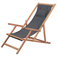 KLAPPBARER Strandstuhl Stoff Und Holzrahmen Grau - Grau, Holz (60/95/127cm) - vidaXL