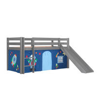 HOCHBETT mit Rutsche Karolina Massivholz Grau Textilset Astro 1 - Blau/Grau, Holz (90/200cm) - 58aufmkessel