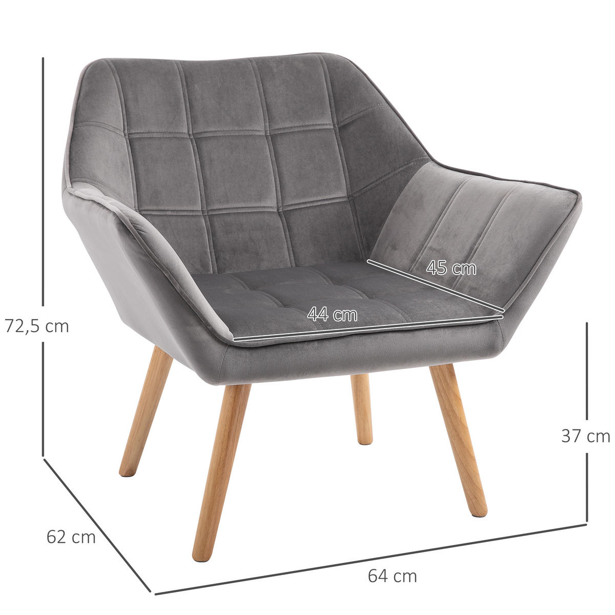 EINZELSESSEL, Relaxsessel, Sessel, Grau - Grau, Kunststoff (62/72.5/64cm) - HOMCOM