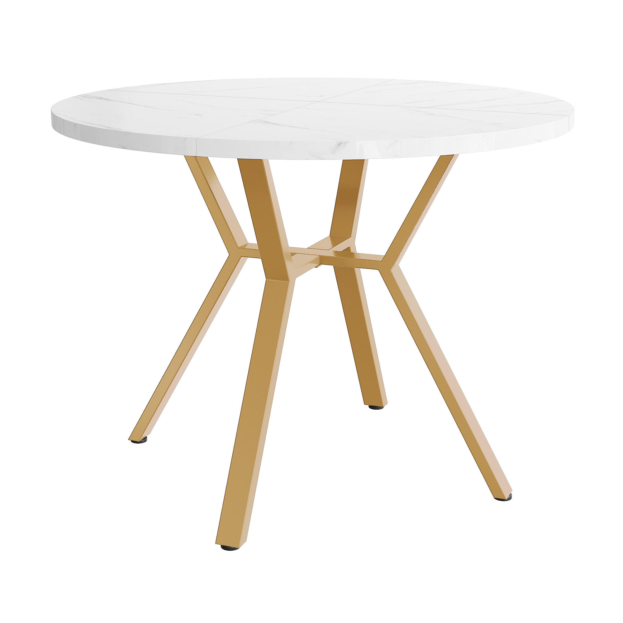 Urban Meuble JÍDELNÍ STŮL kulatý, vzhled mramoru, Ø 100 cm s kovovou podnoží do X