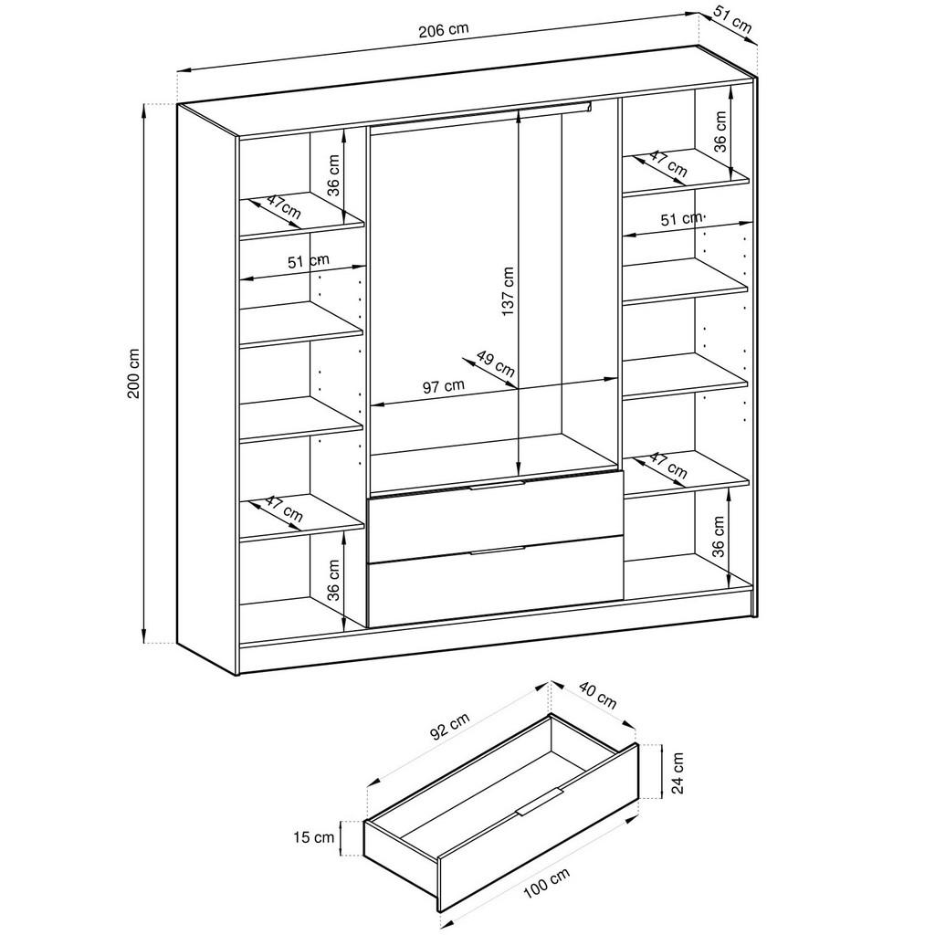 Thumbnail - Masseno Drehtürenschrank, Eiche Artisan, Holzwerkstoff, 8 Fächer, 2 Schubladen, Rechteckig, 206x200x51 cm, Schlafzimmer,...