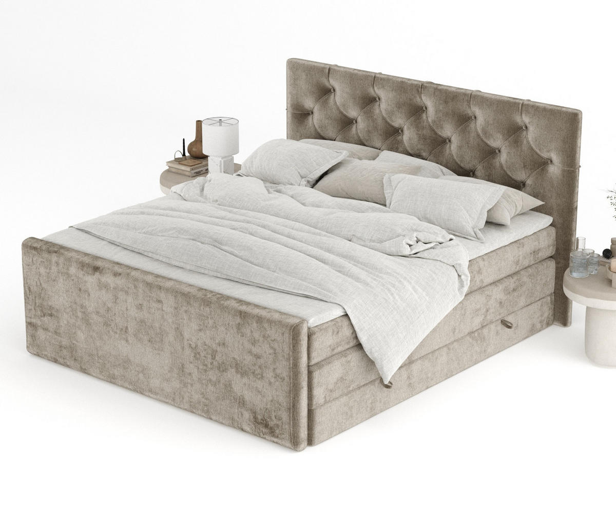 BOXSPRINGBETT Hugo Beige 160/200 cm - Beige/Schwarz, Holz/Holzwerkstoff (160/200cm) - Maison de Reve