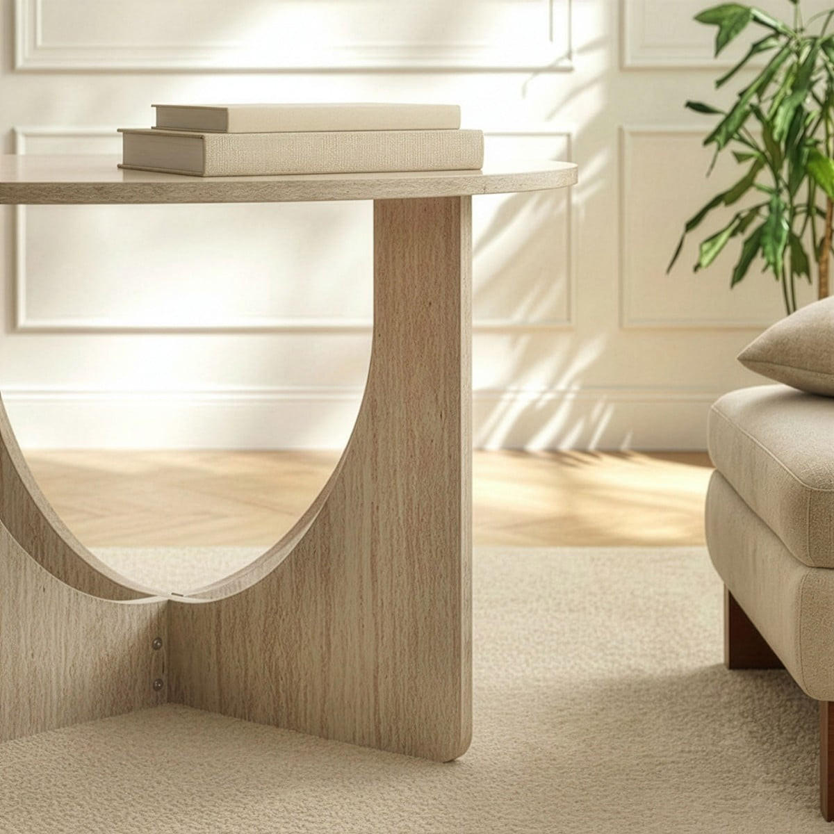 COUCHTISCH mit runder Tischplatte im Travertin-Optik 70/70/42 cm - Beige, Holzwerkstoff (9.5/70/42cm) - Calicosy