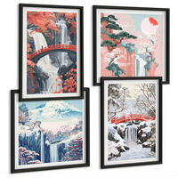BILDER SET 4er Set - 50x50 cm & 40x60 cm Schwarzer Rahmen - Berglandschaften und Wasserfälle - Schwarz, Kunststoff (50/50cm) - TULUP