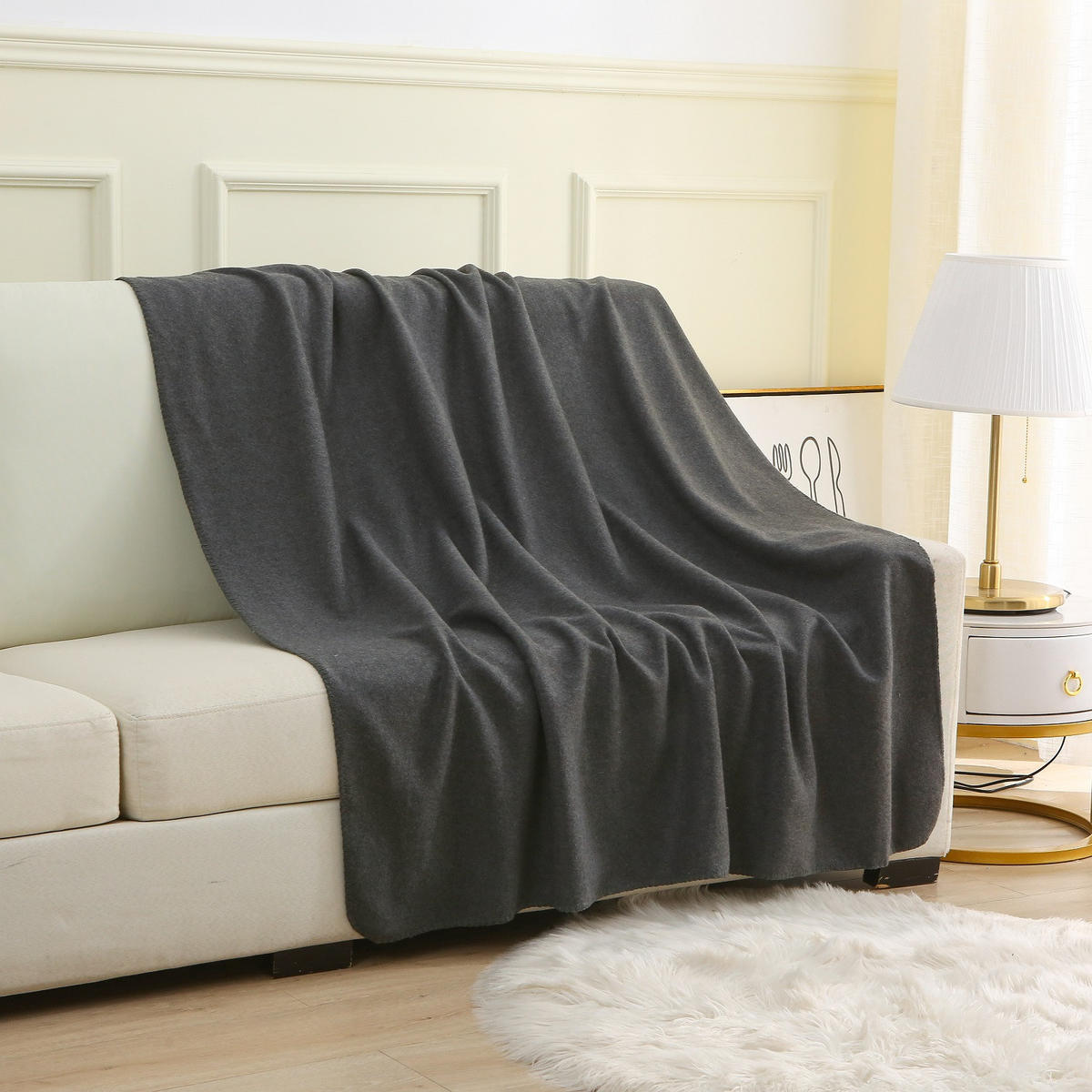FLEECEDECKE 2er Set premium-line dunkelgrau 130/160 cm Ketteleinfassung Anti-Pilling - Dunkelgrau, Textil (130/160cm) - wometo