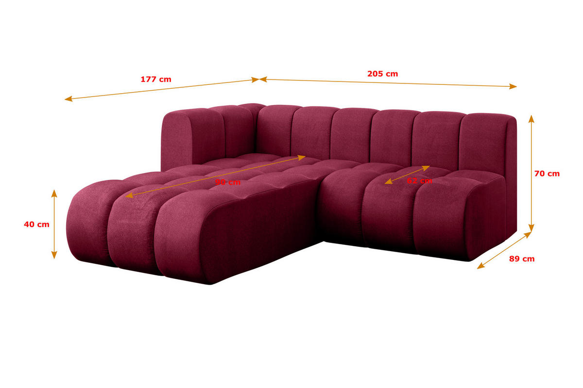 ECKSOFA modulares Sofa Darnel-L1 - 205x177x70 cm Bordeauxrot - Bordeaux, Holzwerkstoff/Textil (205/177cm) - ALTDECOR