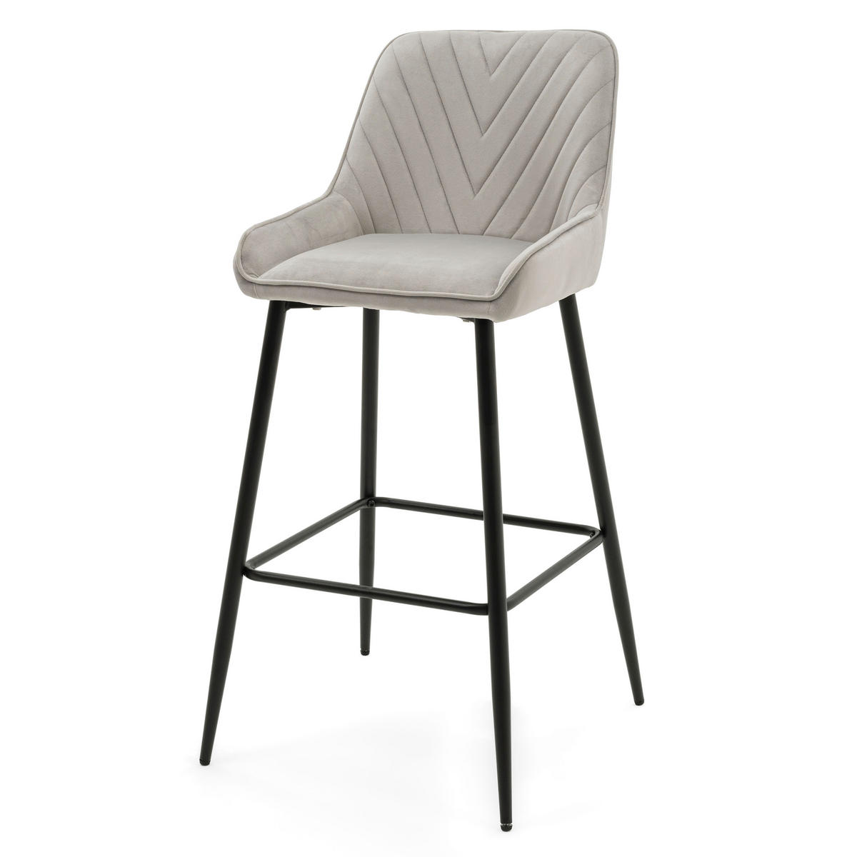 BARHOCKER VASTO gepolstert mit Steppung - hellgrau - Samt Velours - Hellgrau/Schwarz, Metall (50/102/55cm) - NEW HOME