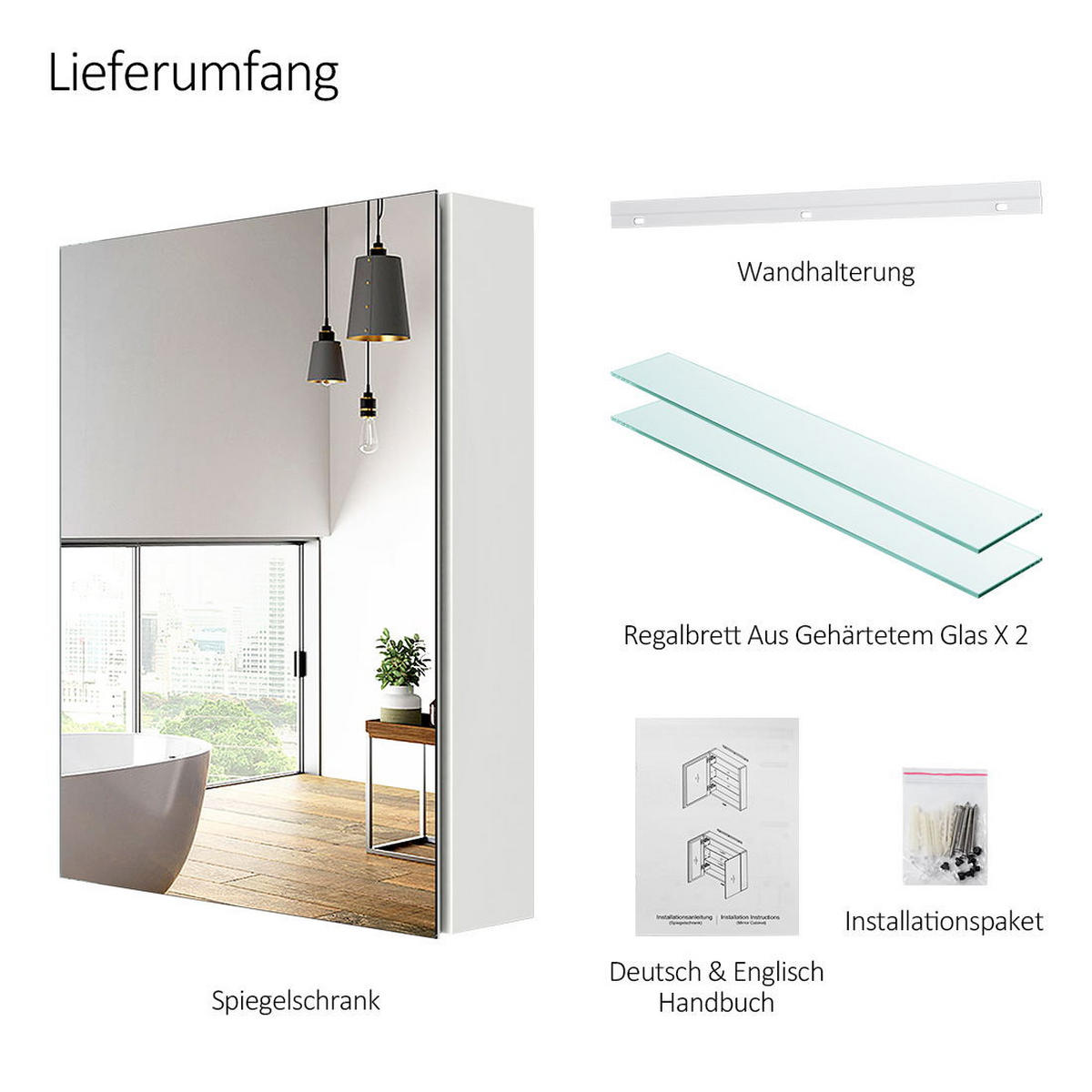SPIEGELSCHRANK Weiß 65/50/14,5 - Weiß, Metall (50/65/65cm) - EMKE