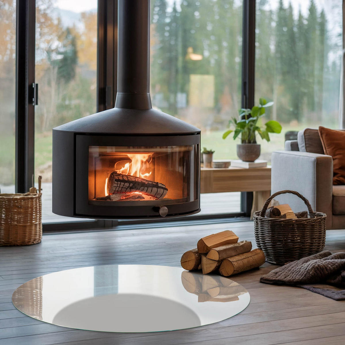 GLASPLATTE für Kamin Ø 100 cm - Grau, Glas (100/100/0.4cm) - TULUP