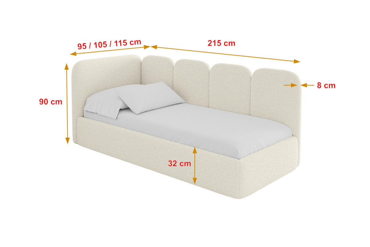 EINZELLBETT Jugendbett mit Bettkasten und Matratze H3/H4, Rechts - VELY 80x200 Beige - Perlmutt, Holzwerkstoff/Textil (80/200cm) - ALTDECOR