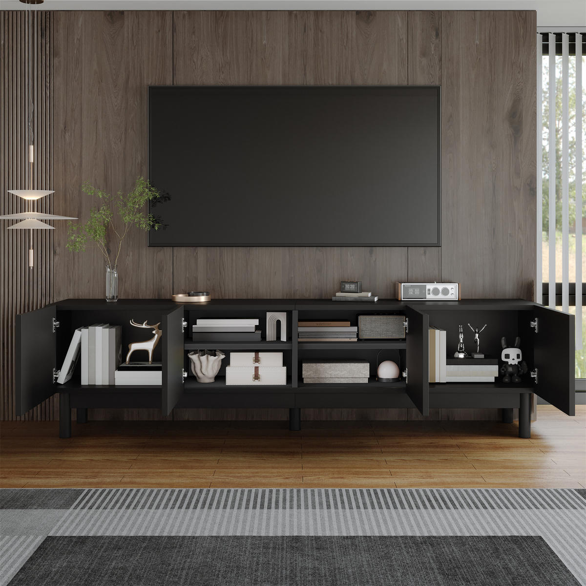 TV-LOWBOARD Wellen Türen Stauraum - Schwarz, Holz (169/45.5/35cm) - Fortuna Lai