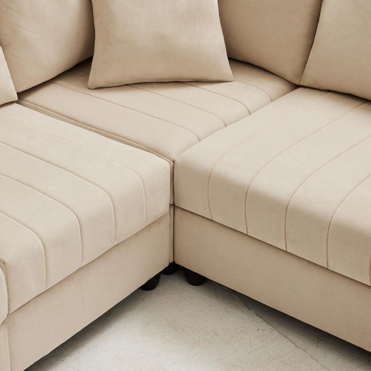 ECKSOFA 220/194/85 cm Beige aus Baumwoll-Leinen mit Ottomane - Beige, Textil (194/220cm) - OKWISH