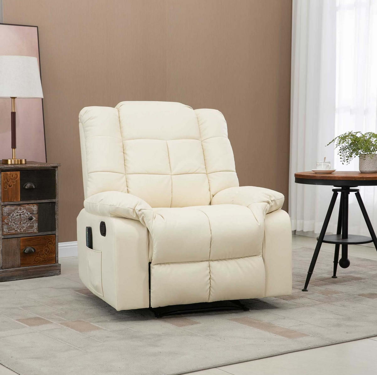 MASSAGESESSEL 94/99/99 cm in Cremeweiß mit Liegefunktion und 8-Punkt-Massage - Creme, Kunststoff (99/99/94cm) - Flora Grace