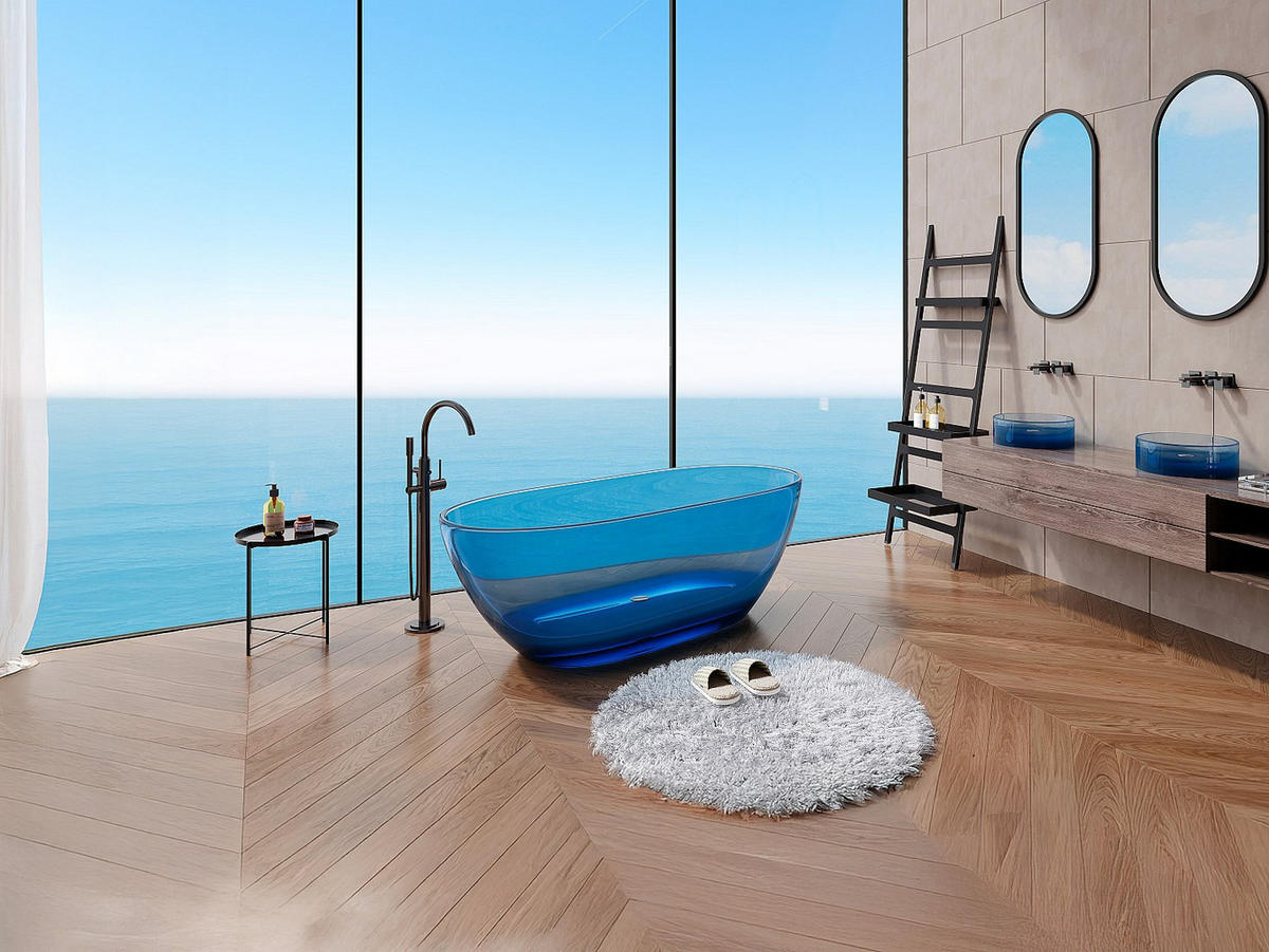 FREISTEHENDE Badewanne - 1 Person - harz - blau Spavo - Blau, Kunststoff (160/56/72cm) - Vente-Unique