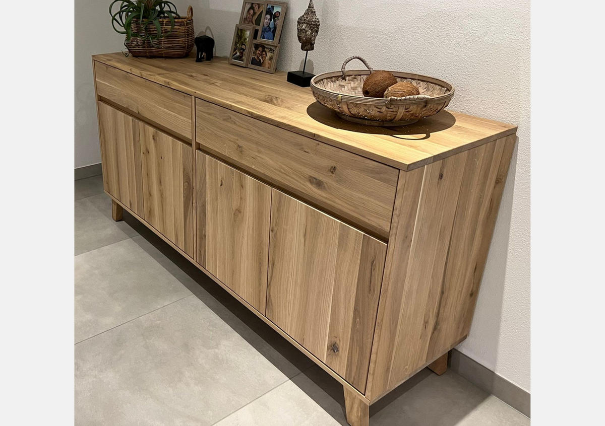 KOMMODE aus Eichenholz mit 2 Schubladen und 2 Schränken NESS I - Eichefarben, Eichenholz/Holz (180/90/45cm) - Rawood Furniture
