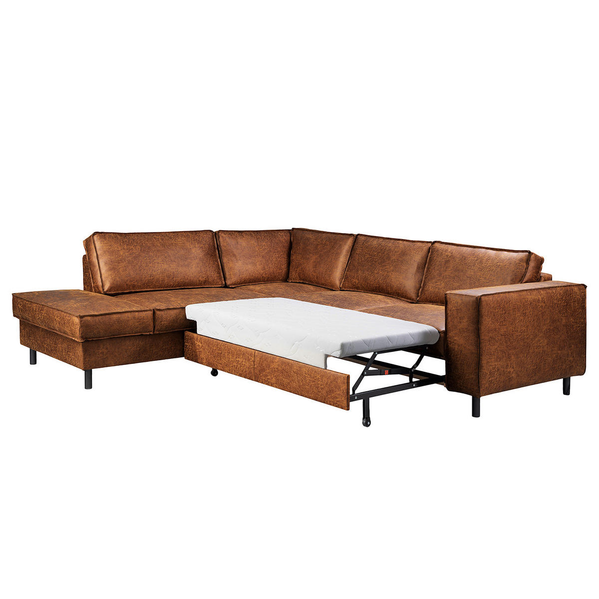ECKSOFA mit Ottomane - Cognac/Anthrazit, Textil/Metall (258/225cm) - home24