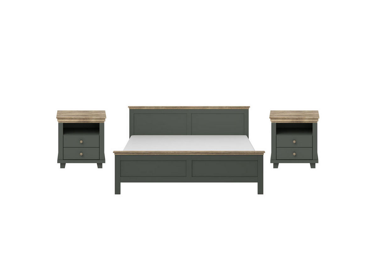 SCHLAFZIMMER-SET Evora grün / eiche lefkas 3-teilig - Braun/Grün, Holz/Holzwerkstoff (160/200cm) - Feldmann-Wohnen