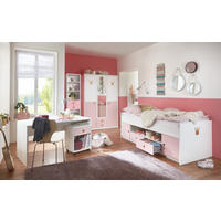 JUGENDZIMMER Cindy in Weiß und Rosé 5 teilig mit Krönchenapplikation - Weiß, Holzwerkstoff (120/200/80cm)