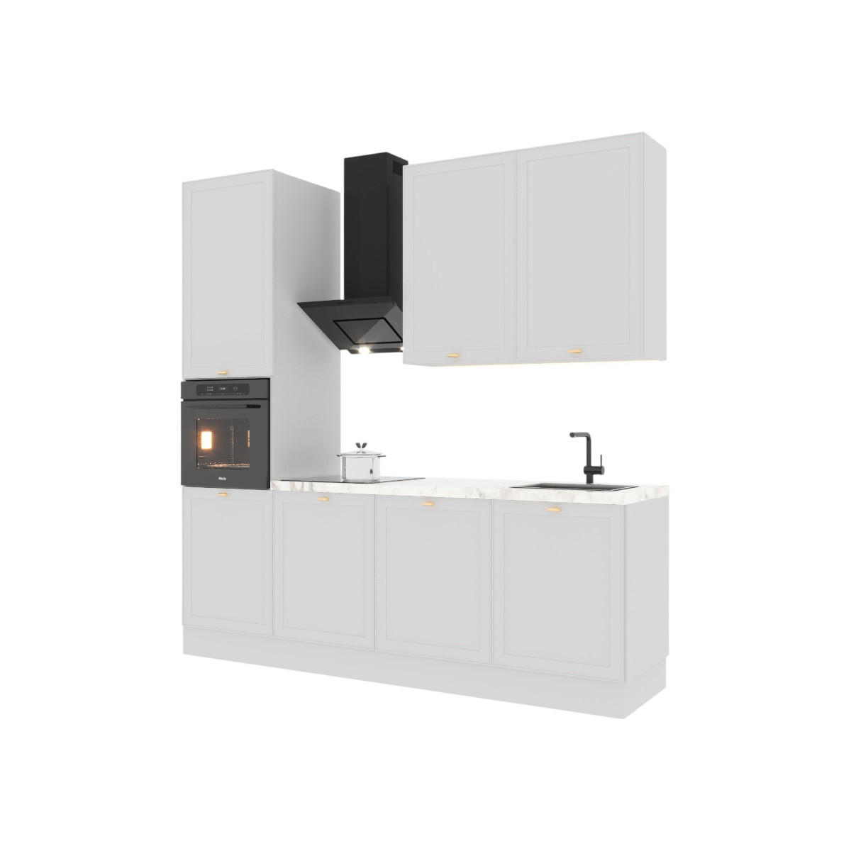 KÜCHENZEILE 240 cm Livaro – KU-S32 – Weiß / Weiß Rahmen - Weiß, Holzwerkstoff (240/247/60cm) - hi-markt