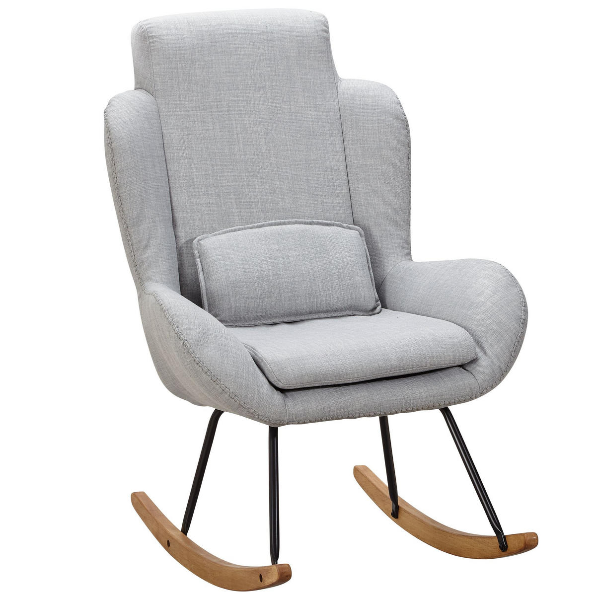SCHAUKELSTUHL Gummibaumholz Hohe Lehne Abnehmbare Polsterung LAVANT, Anthrazit 75x88x110 cm - Anthrazit/Schwarz, Holz/Textil (75/110/88cm) - KADIMA DESIGN