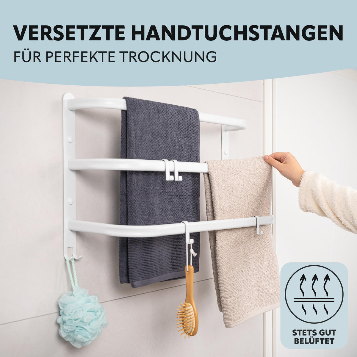WAND-HANDTUCHHALTER 3 Stangen - Weiß, Metall (67.5/40/23cm) - bremermann