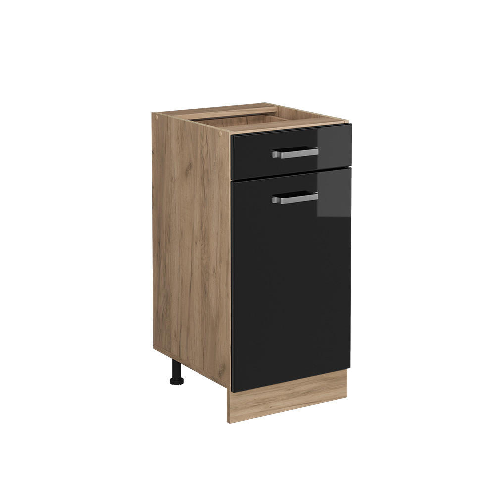 KÜCHENUNTERSCHRANK R-Line Schwarz Hochglanz 40 cm ohne AP - Honigeiche/Schwarz Hochglanz, Holzwerkstoff (40/81.6/46cm) - Vicco