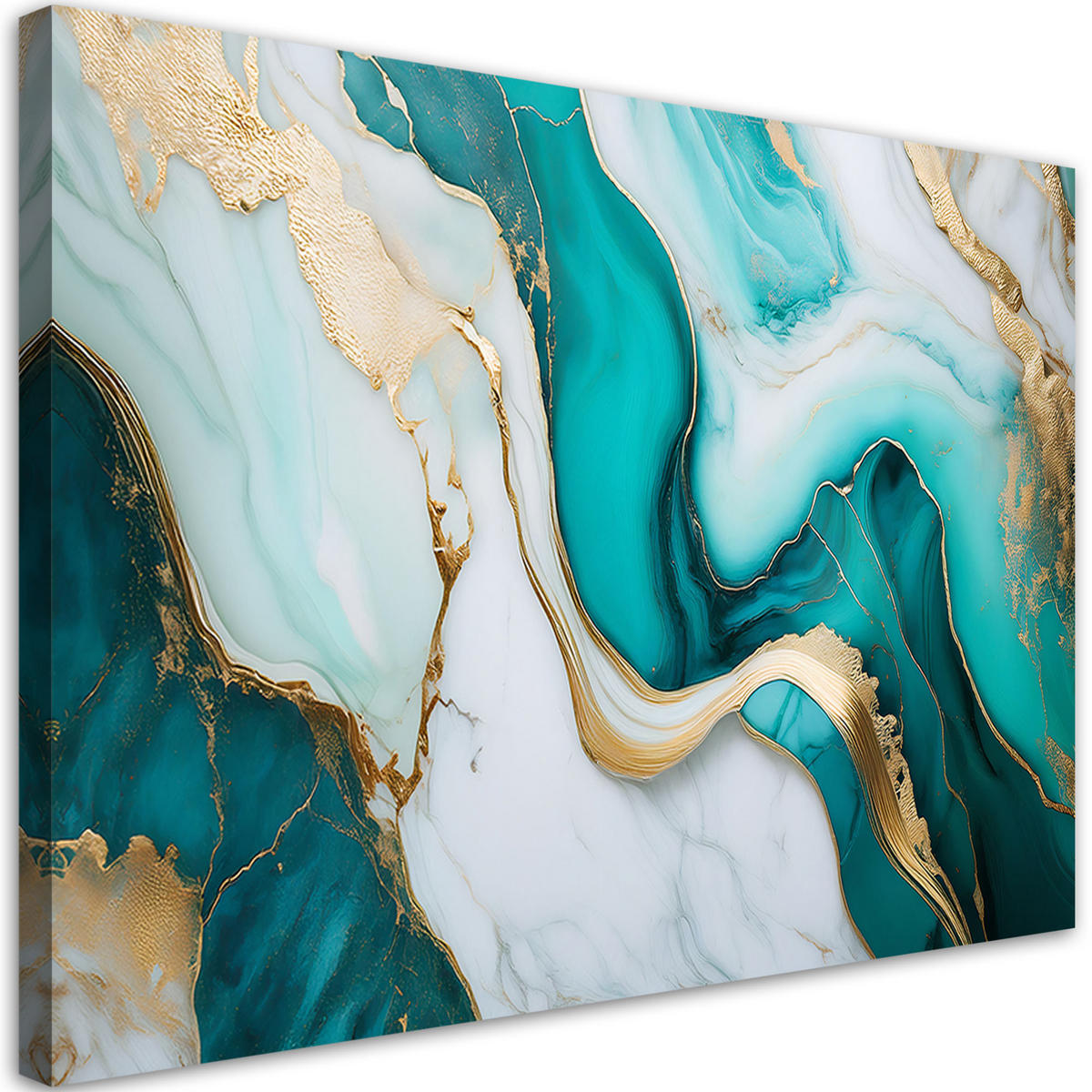 LEINWANDBILD Türkiser Marmorstein mit Gold 100x70cm - Türkis, Textil (100/70cm) - Feeby