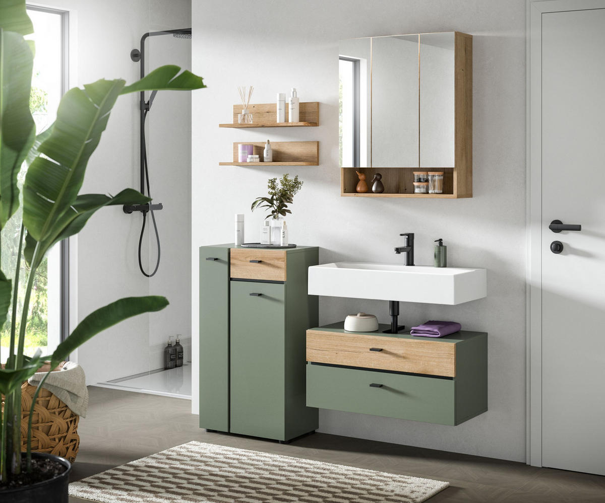 BADEZIMMER Azur 4-tlg. (B/H/T: ca. 141/191/35 cm) in Sage Green/Sage Green - Grün, Holzwerkstoff (141/191/35cm)