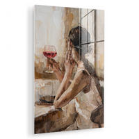 ACRYLGLASBILD Ölgemälde - Frau - Wein 40x60 cm - Hellbraun, Glas (40/60cm) - MuchoWow