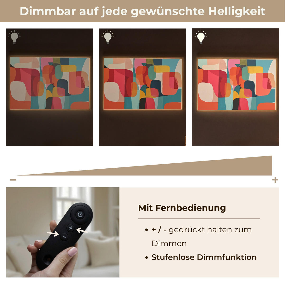 NÁSTĚNNÁ LAMPA S AKUMULÁTOREM Tvary - barevné - abstraktní - letadla 90x60 cm - různobarevná, kompozitní dřevo (90/60/8cm) - OnlyWow