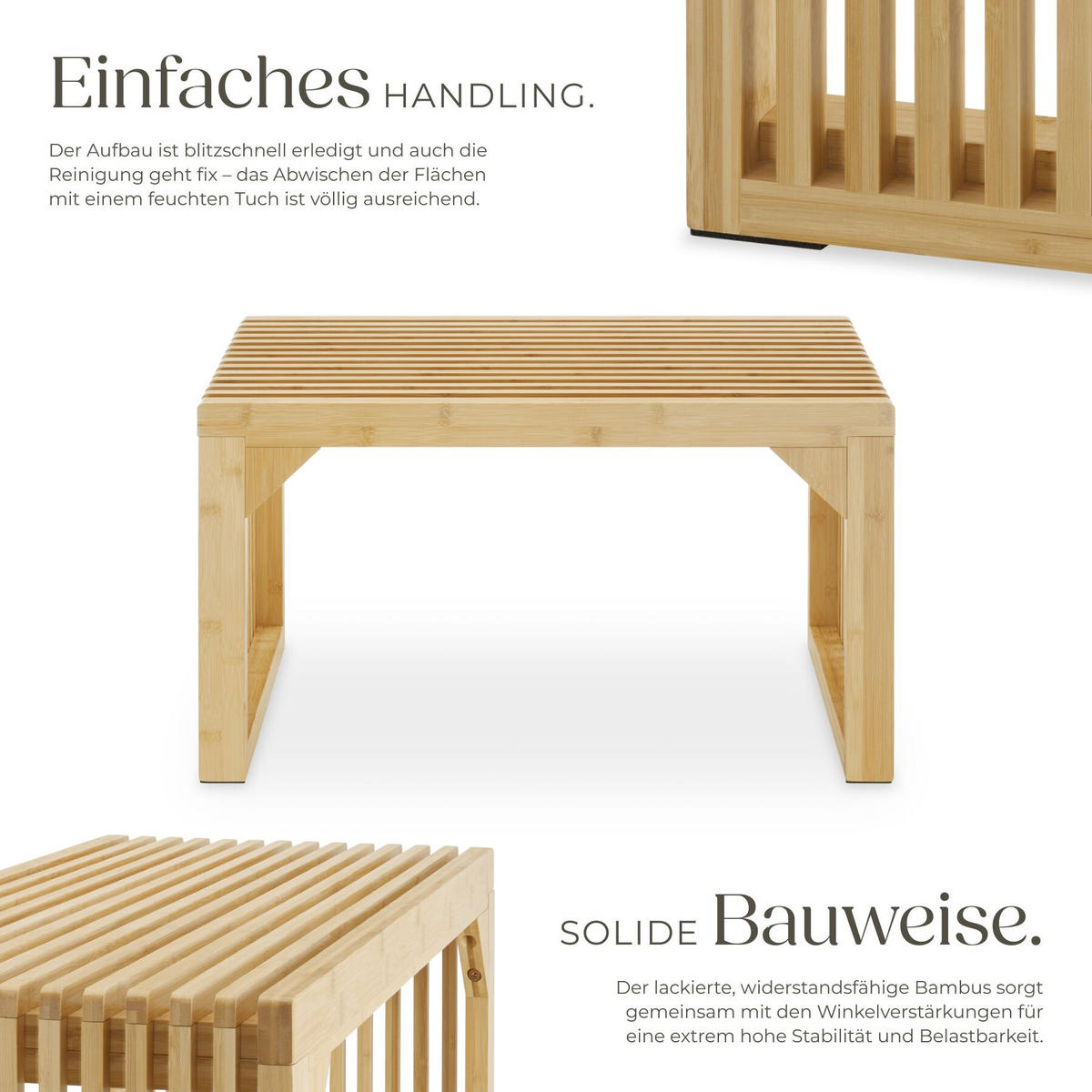 SITZBANK Ribb, Belastbarkeit 350 kg, Bambus - Beige, Holz (73/43/35cm) - tectake