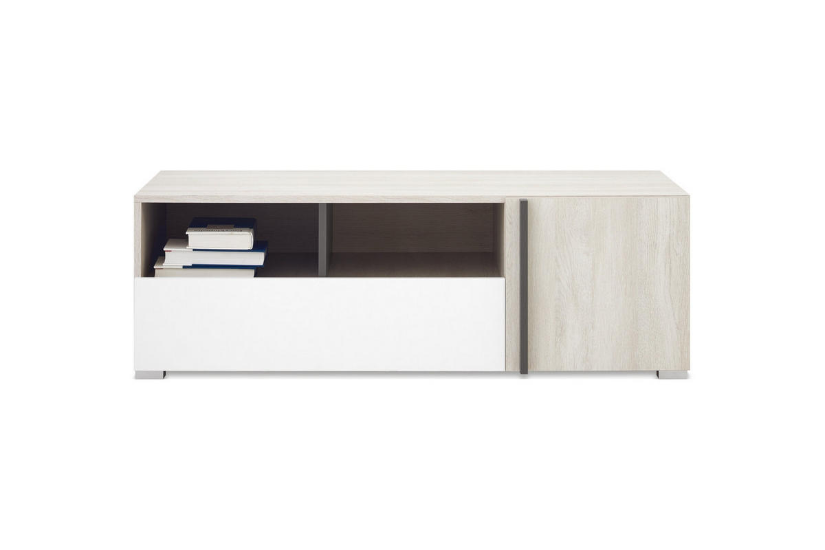 TV-ELEMENT REMI 12 120 cm breit in Eichenweiß / Weiß Matt / Anthrazit - Eichefarben/Anthrazit, Holzwerkstoff (120/40/53cm) - Deine Möbel 24