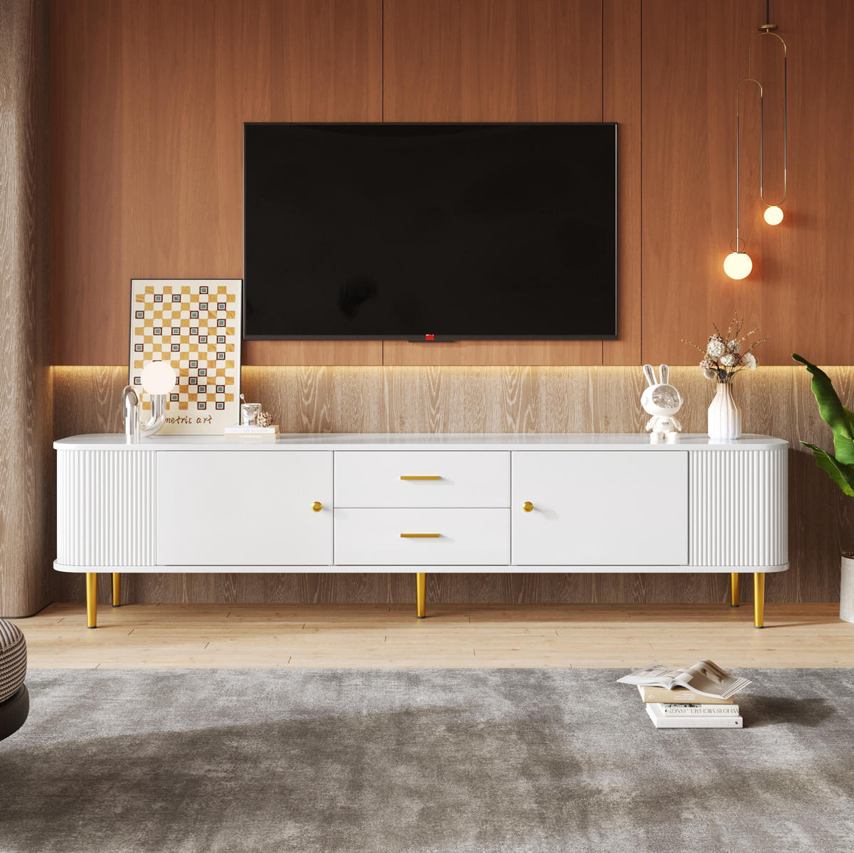 TV ormarić 170/34/45 cm bijeli od MDF-a sa 2 ladice i 2 vrata - bijela, drvni materijal (170/45/34cm) - OKWISH