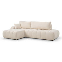 ECKSOFA Baloo mit Schlaffunktion und Bettkasten, komfortable Polsterung, Stoffbezug, lose Rückenkissen, freistehend, LINKS, 176x276x88 cm, Cream - Creme, Holz/Textil (176/276cm) - DomoHome